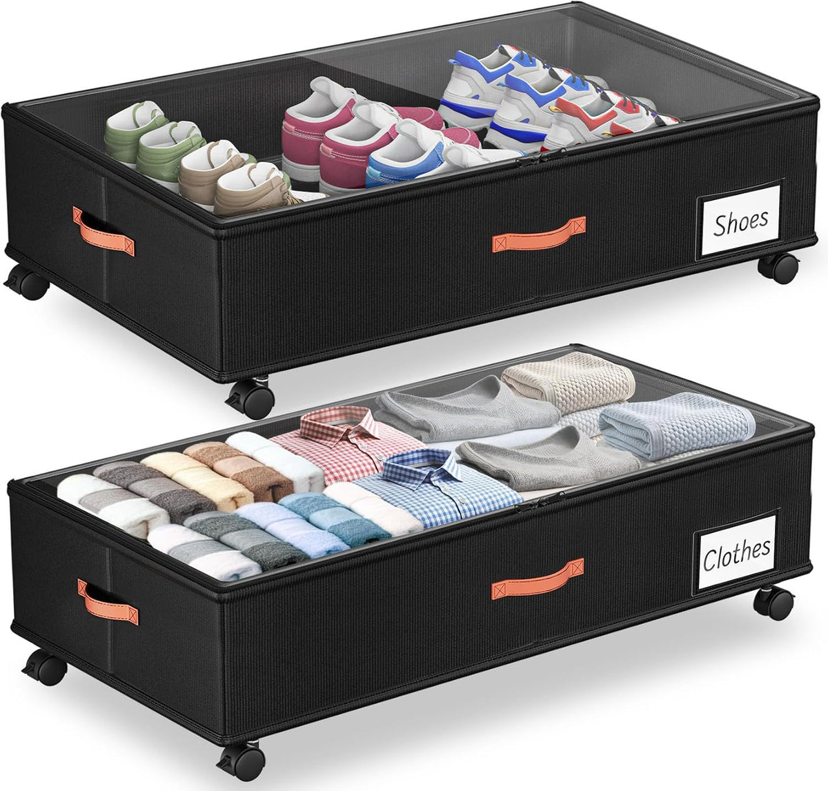 Ashwanth Under Bed Storage with Wheels, 2-Pack, XXL Large, Black