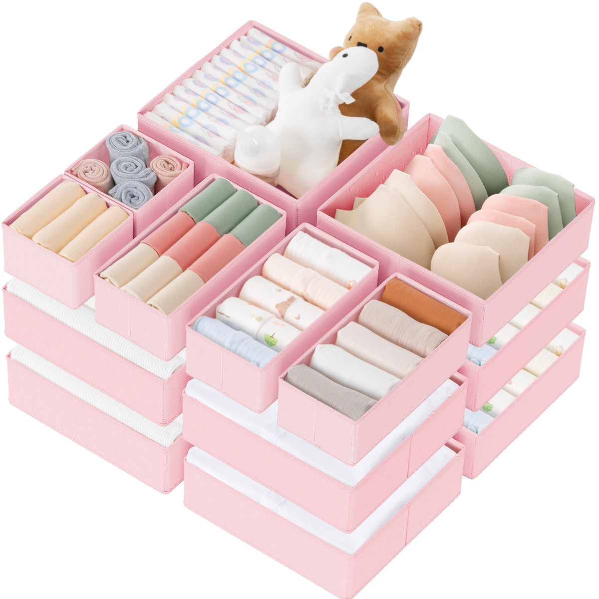 Criusia Drawer Organizer Clothes, 10 Pack Dresser Organizer for Baby Clothes, Underwear, Sock- Foldable Closet Organization and Storage Dividers Bins for Nursery, Bedroom (Beige)