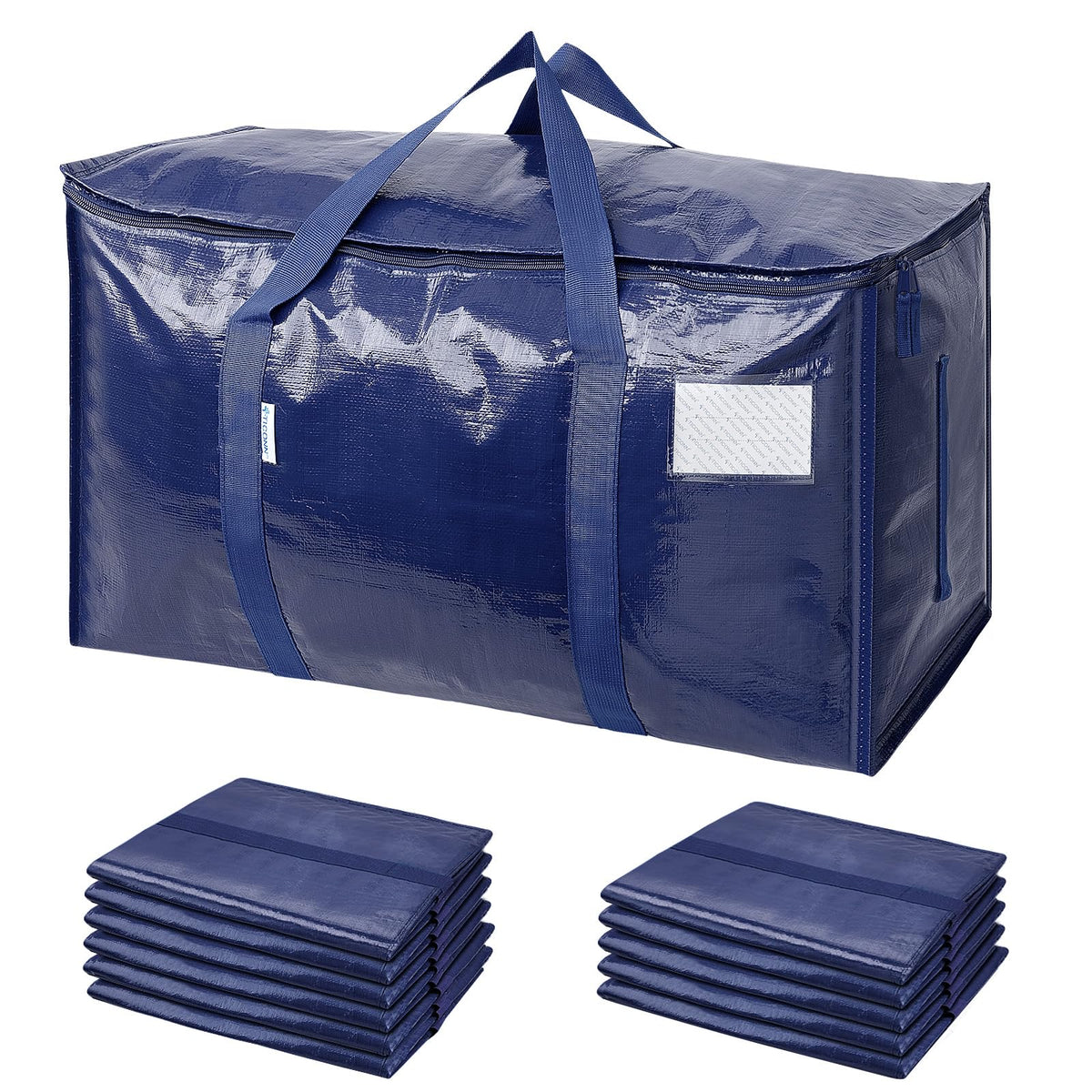 TICONN 6 Pack Extra Large Moving Bags Heavy Duty with Zippers & Carrying Handles, Durable Storage Bags Moving Boxes for Closet Organizers and Storage (6 Pack, Blue)