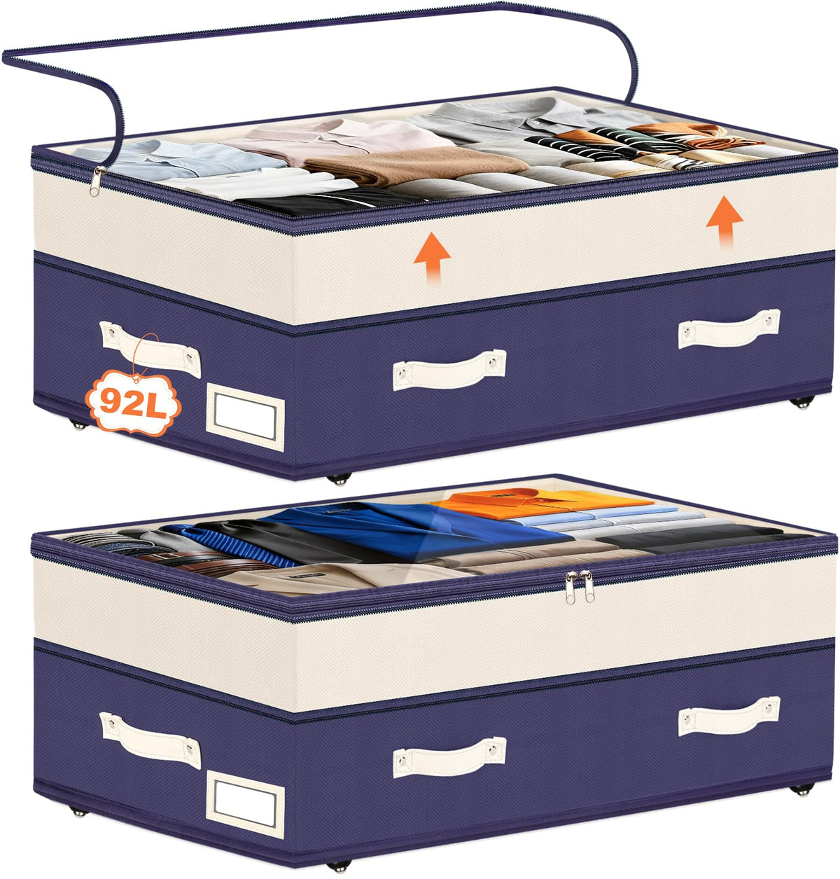 Dolicer 2 Pack Under Bed Storage with Wheels, 6in-10in Height Adjustable Underbed Storage Containers, 92L XXXL Under Bed Drawers Rolling Bin with Clear Lids for Dorm Shoes Clothes Organizers(Grey)