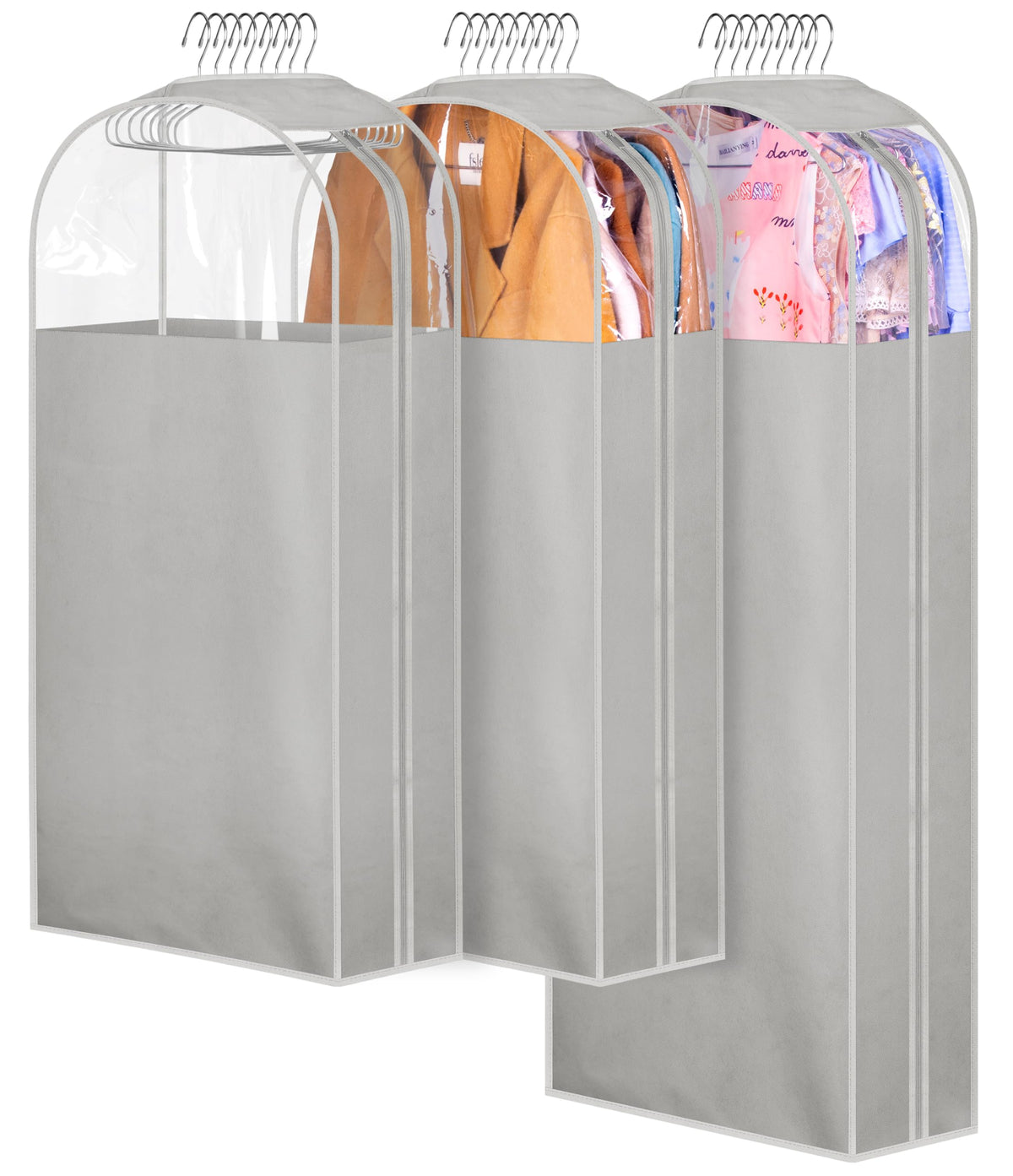 MISSLO 10" Gusseted All Clear Garment Bags for Hanging Clothes 3 Packs 40" Suit Bags for Closet Storage Hanging Clothes Storage Suit Cover for Shirts, Coats, Dresses