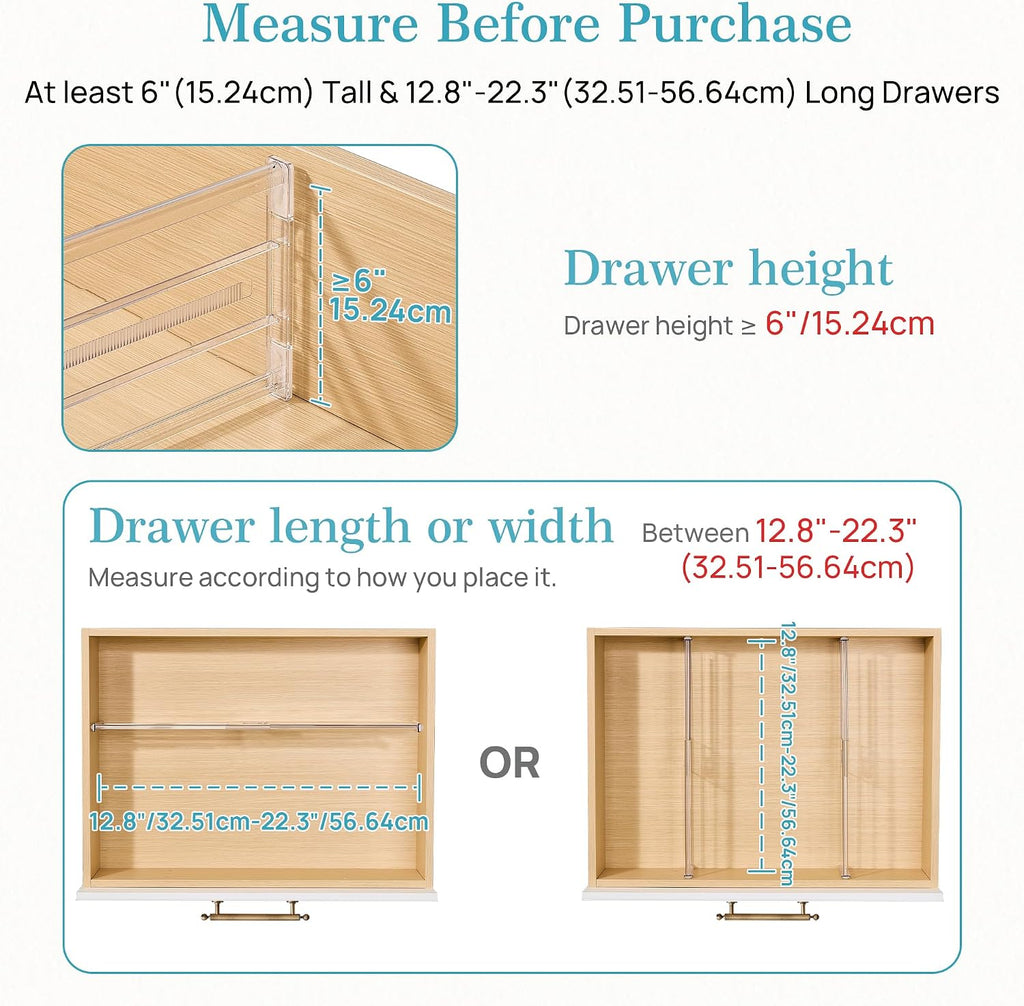 Vtopmart 6" Tall Upgrade Drawer Dividers, 12.8"-22.3" Expandable, 8 Pack