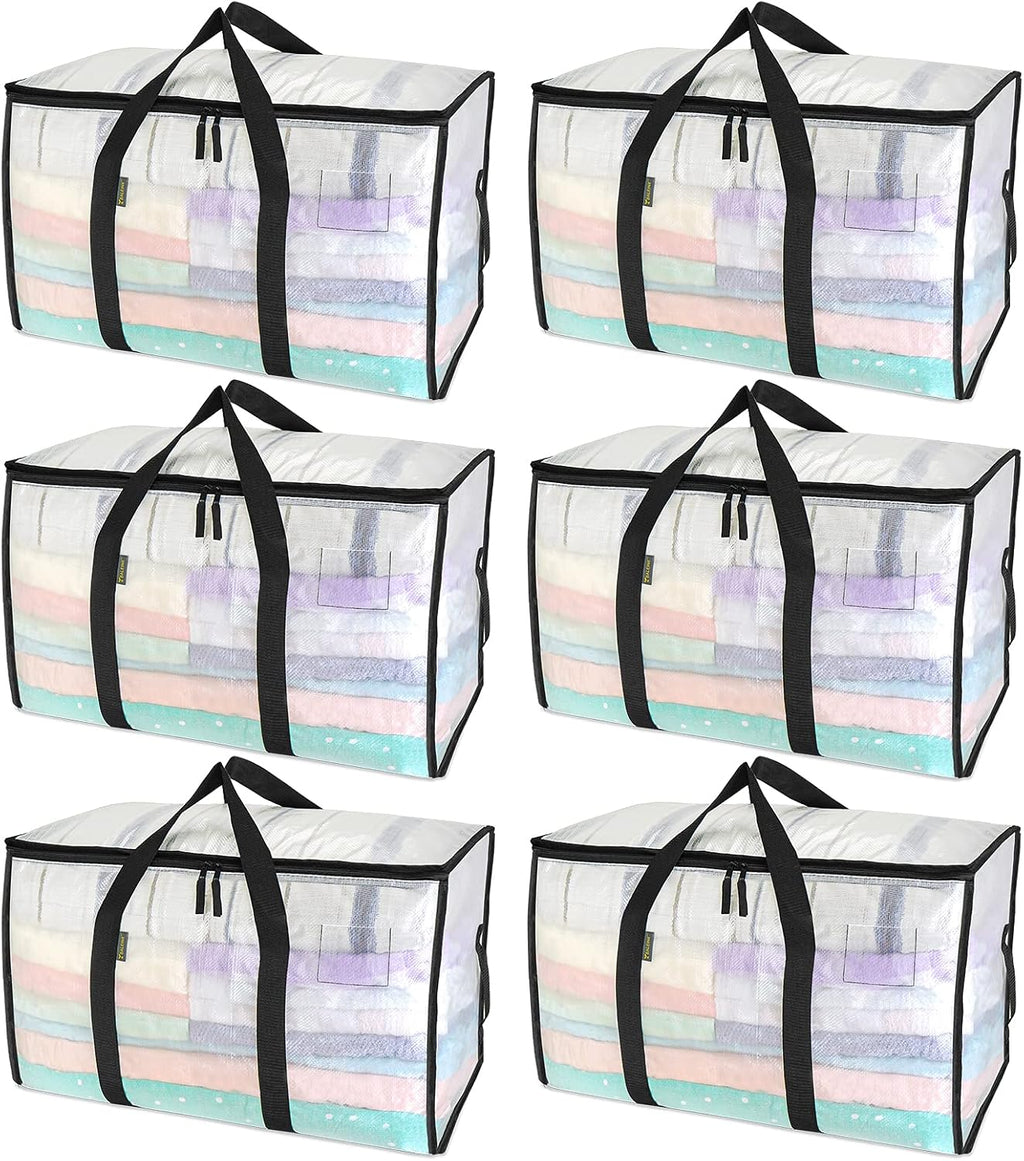 BALEINE 6-Pack Oversized Moving Bags with Reinforced Handles, Heavy-Duty Storage Tote for Clothes, Moving Supplies (Clear, 6-Pack)
