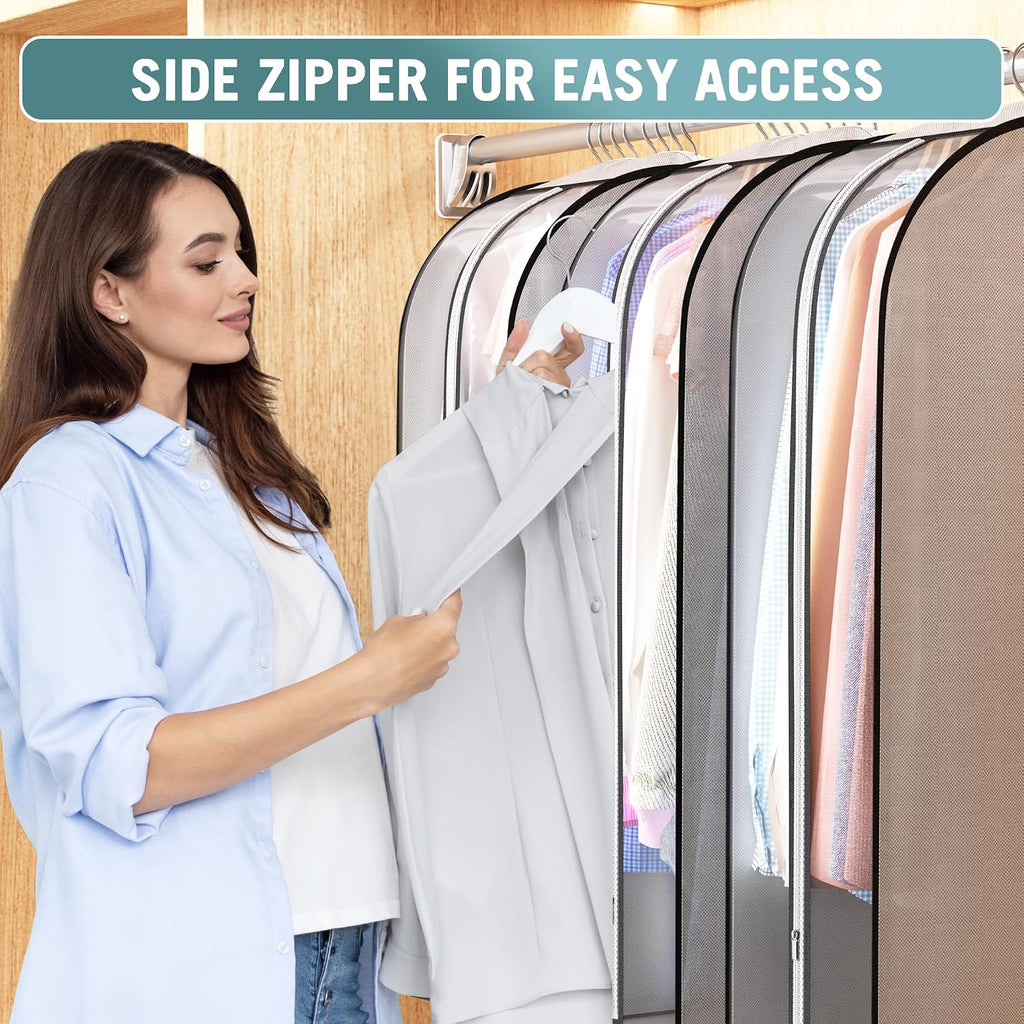 Liuoud 10" Gusseted Garment Bags for Hanging Clothes, 60", 3 Pack