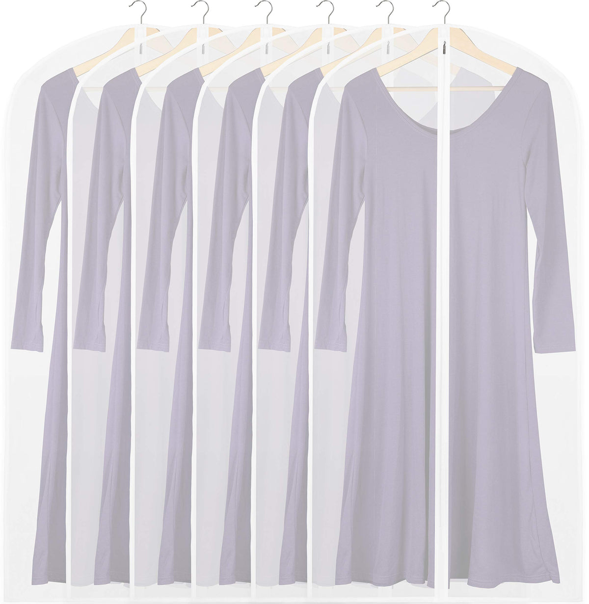 Simple Houseware 60-Inch Translucent Garment Bags with Zipper, 6 Pack