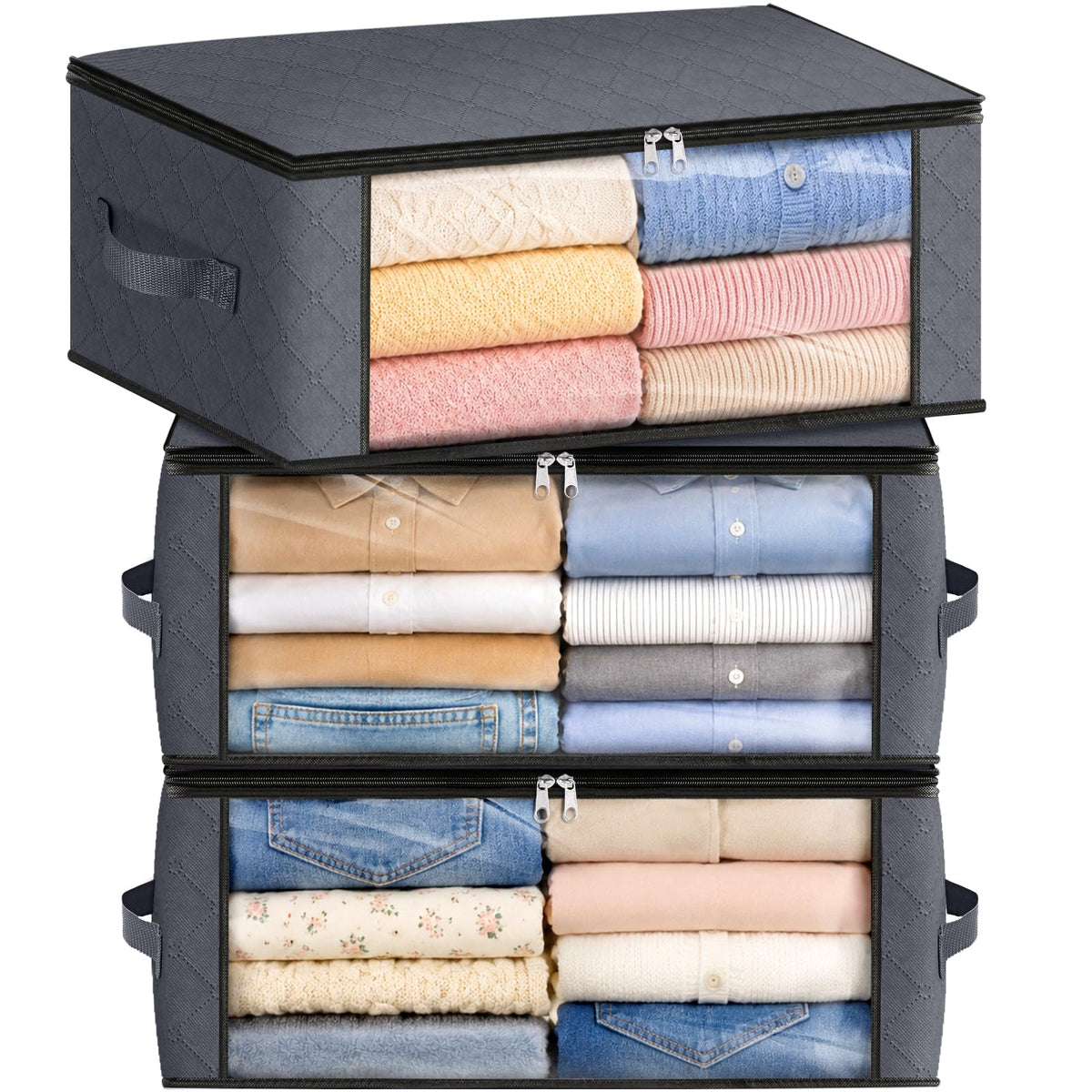 Fab totes 6 Pack Storage Bags for Clothes Blanket Storage Bins with Lids