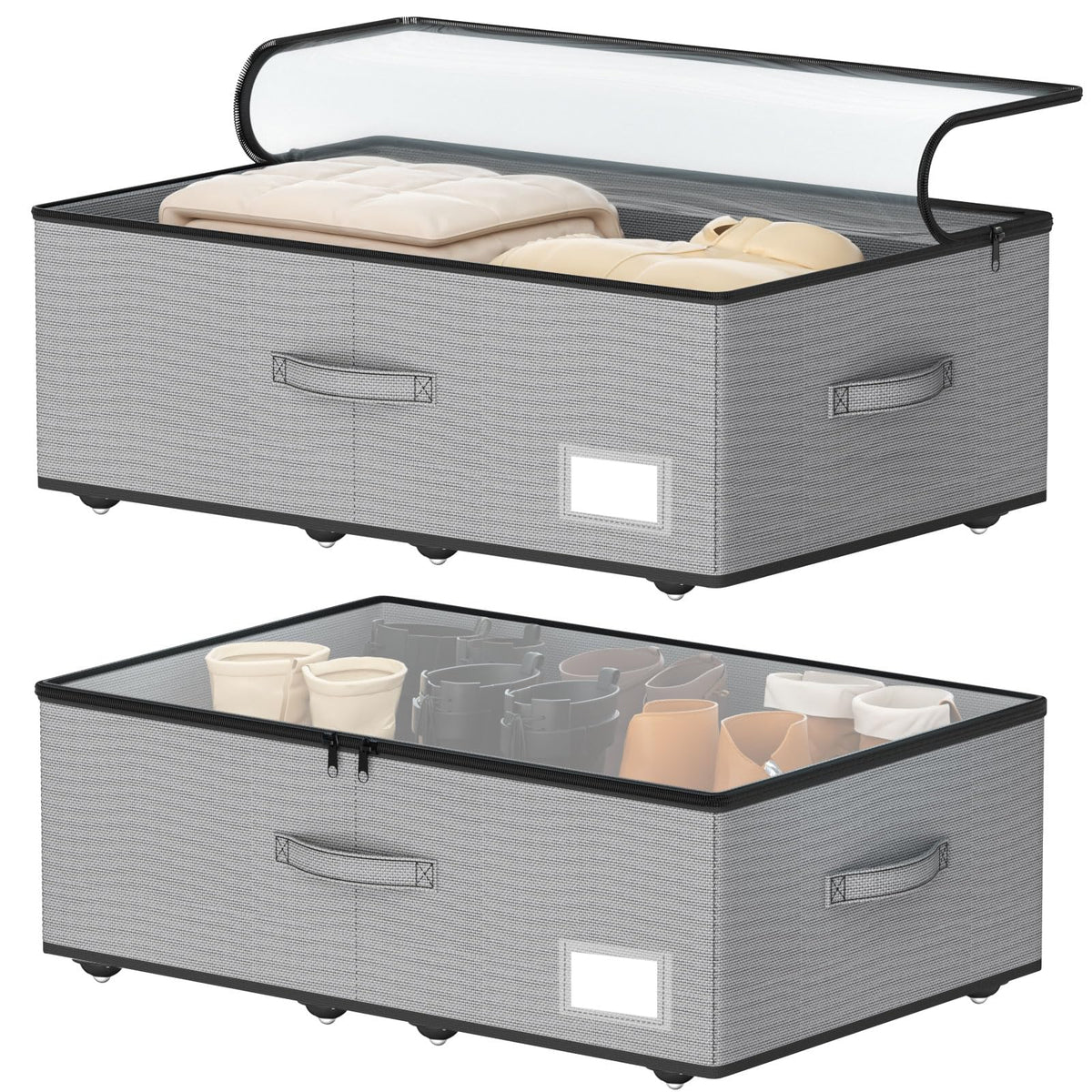 EE-RoomWorld Under Bed Storage with Wheels, No Assemble Required 5.5 inches height beige under bed storage bins,Low Profile Rolling Underbed Shoe Storage containers，dorm underbed storage drawers