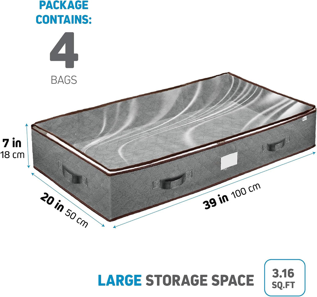 ZOBER Under Bed Storage Bags, Underbed Storage Containers, Gray, 90L 4-Pack