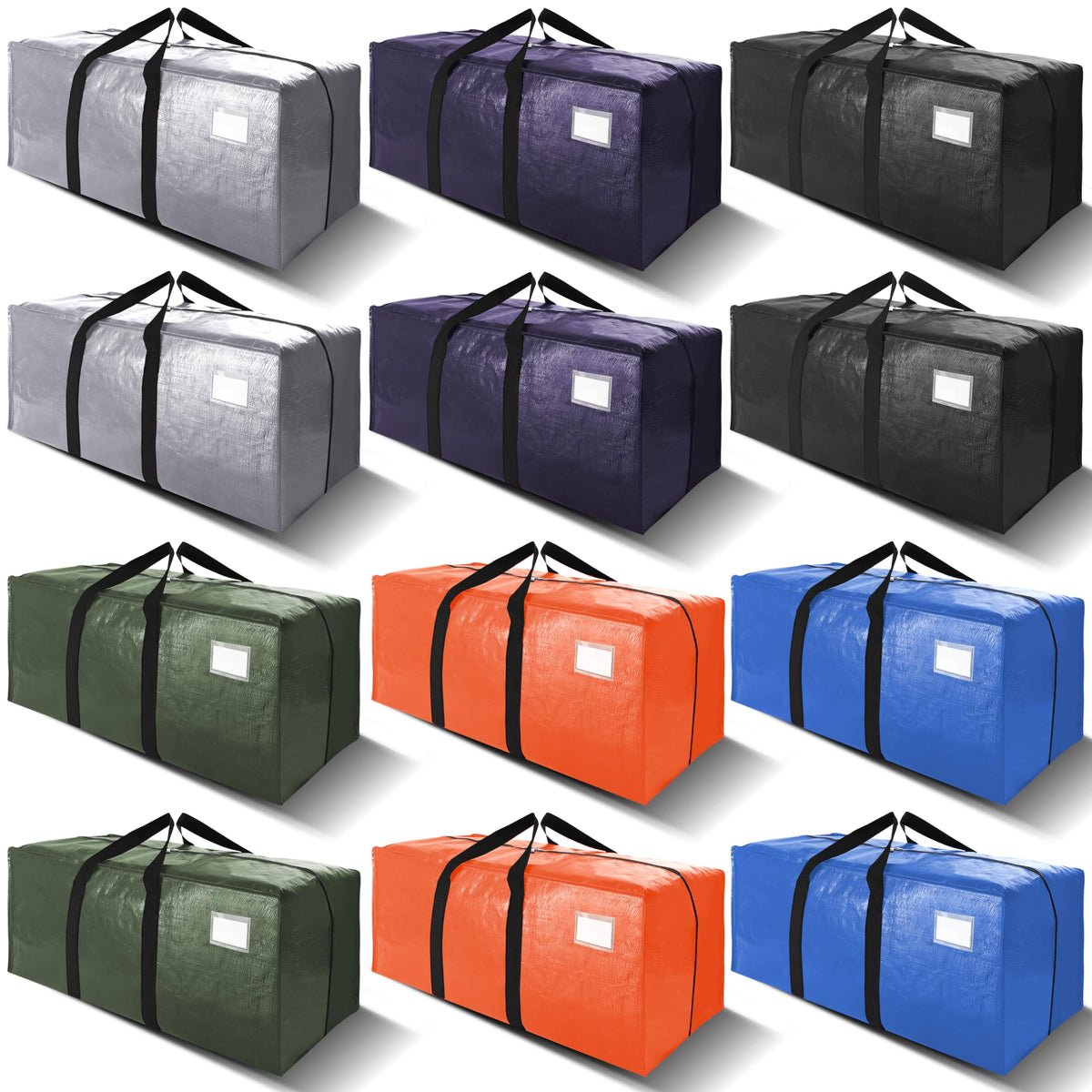 VELVETSURE Heavy Duty Extra Large Moving Bags W/Backpack Straps - Strong Handles & Zippers, Storage Totes For Space Saving, Fold Flat, Alternative to Box and Bin (Set of 6, Multicolor)