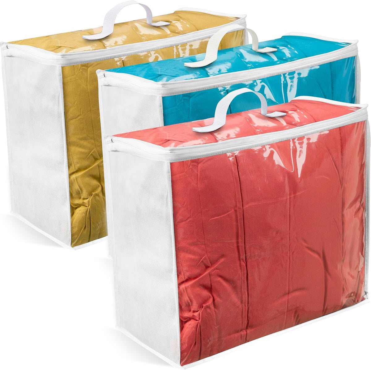 VitalUp Clear Plastic Storage Bags, Durable Zippered Storage Bags for Comforters, Blankets, Clothes, and Bedding - Breathable Nonwoven with Clear Front for Easy Organizing, 20x20x8, 3 Pack