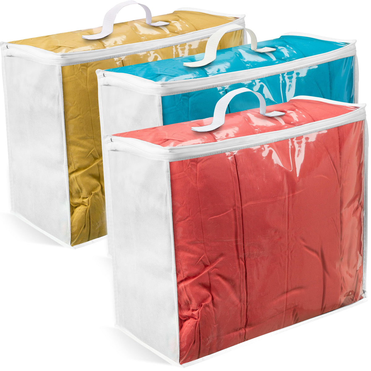 VitalUp Clear Plastic Storage Bags, Durable Zippered Storage Bags for Comforters, Blankets, Clothes, and Bedding - Breathable Nonwoven with Clear Front for Easy Organizing, 20x20x8, 3 Pack