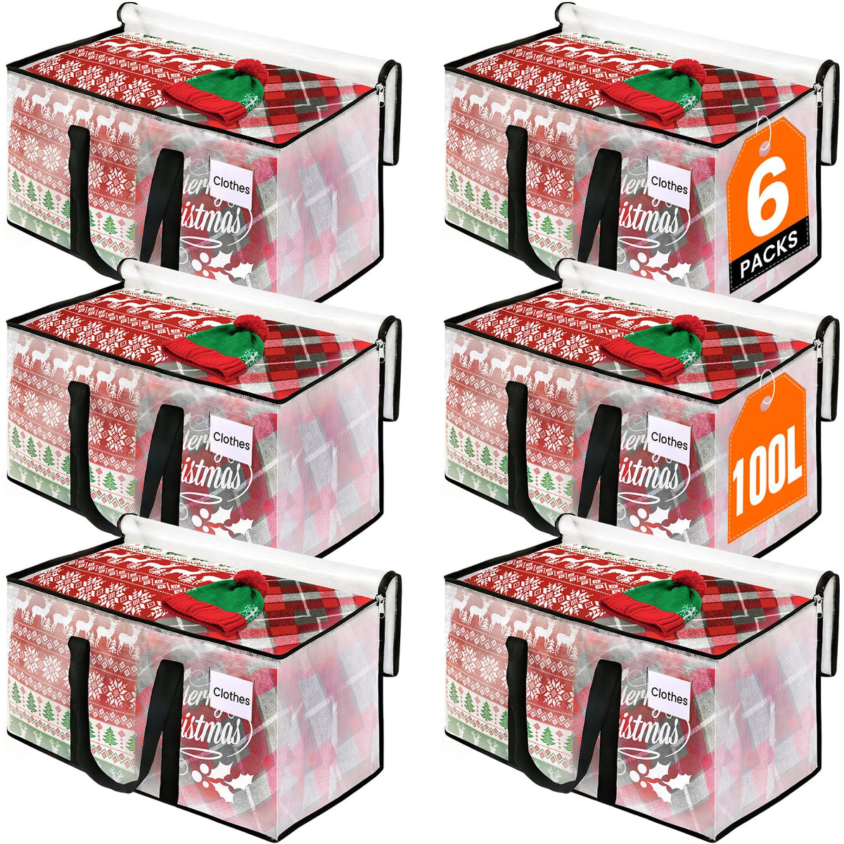 RoomHacks Moving Bags, Heavy Duty Large Storage Bags, 88L, 6 Pack, Clear