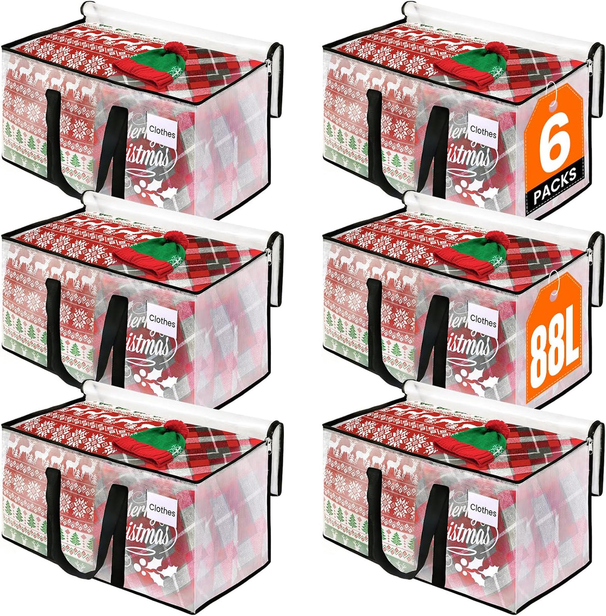 RoomHacks Moving Bags, Heavy Duty Large Storage Bags, 88L, 6 Pack, Clear