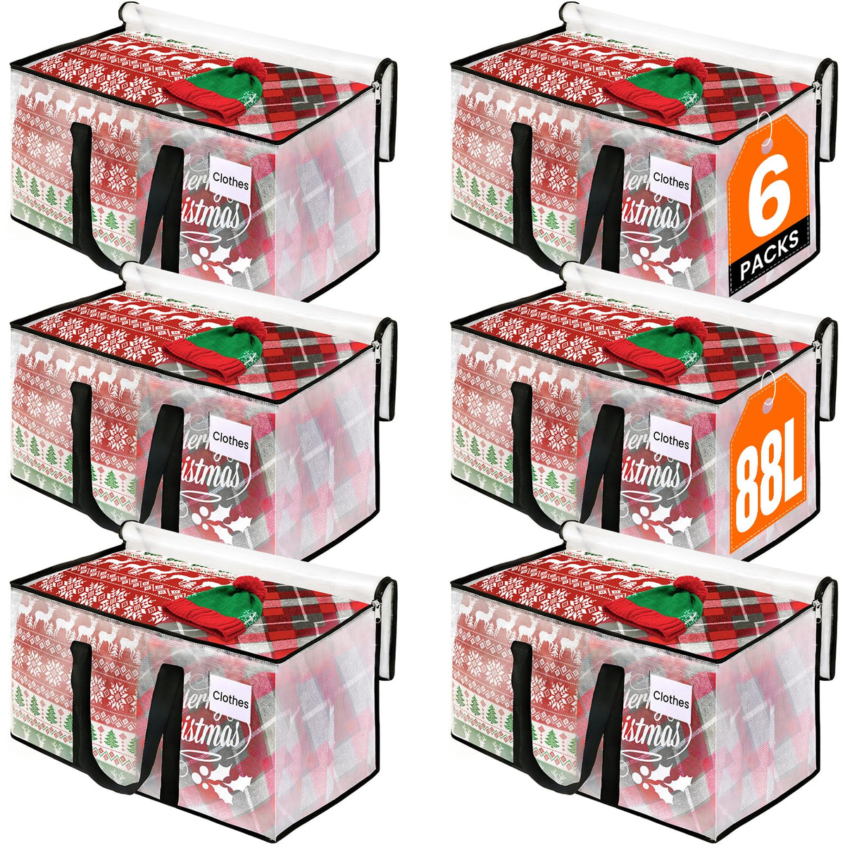 RoomHacks Moving Bags, Heavy Duty Large Storage Bags, 88L, 6 Pack, Clear
