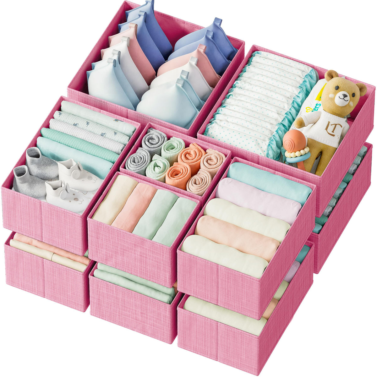Drawer Organizer Clothes Set of 12 White-Grey - Dresser Organizer For Nursery, Bedroom, Closet - Perfect Baby Clothes Organizer and Storage & General Nursery Organization or Dresser Drawer Organizers