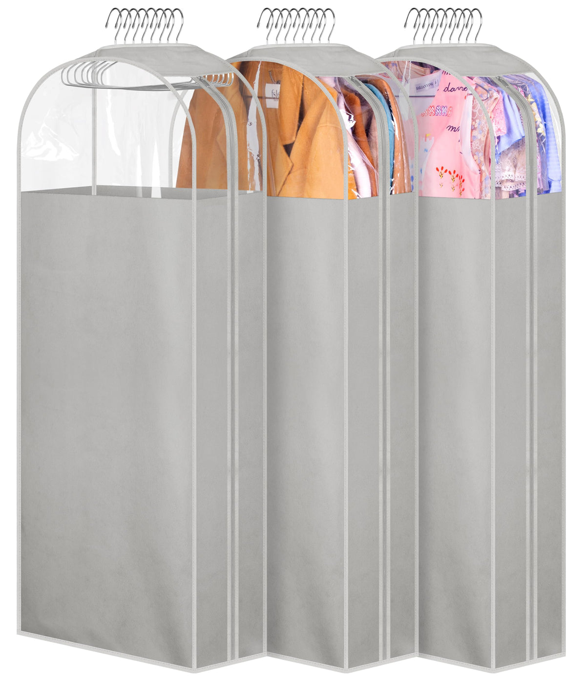 MISSLO 10" Gusseted All Clear Garment Bags for Hanging Clothes 3 Packs 40" Suit Bags for Closet Storage Hanging Clothes Storage Suit Cover for Shirts, Coats, Dresses