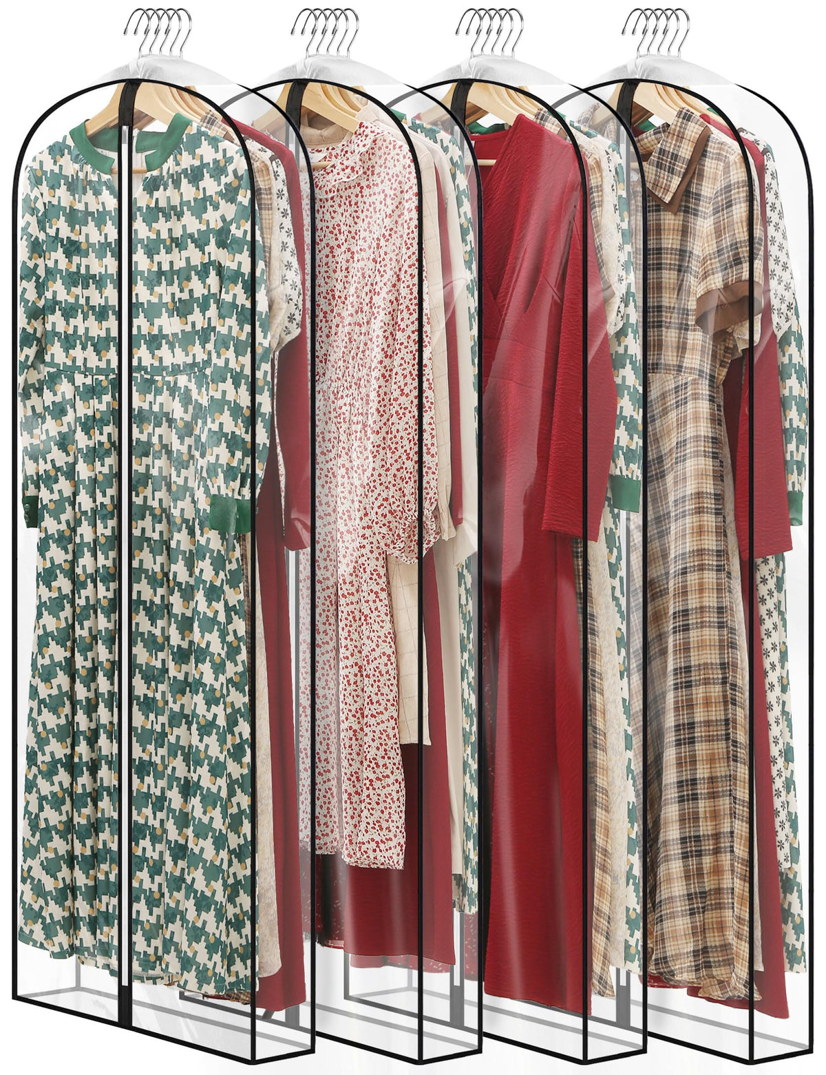 40" Clear Garment Bags for Hanging Clothes, 4" Gusseted Suit Bags for Closet Storage, Hanging Clothes Storage Suit Cover Bags with Zipper for Coats, Jackets, Shirts, 4 Packs