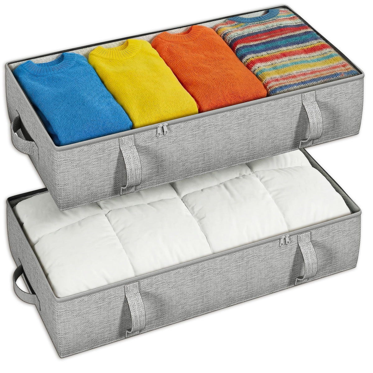 2-Pack Under Bed Storage Containers, 4.5 Inches Tall Clothes Storage, Grey