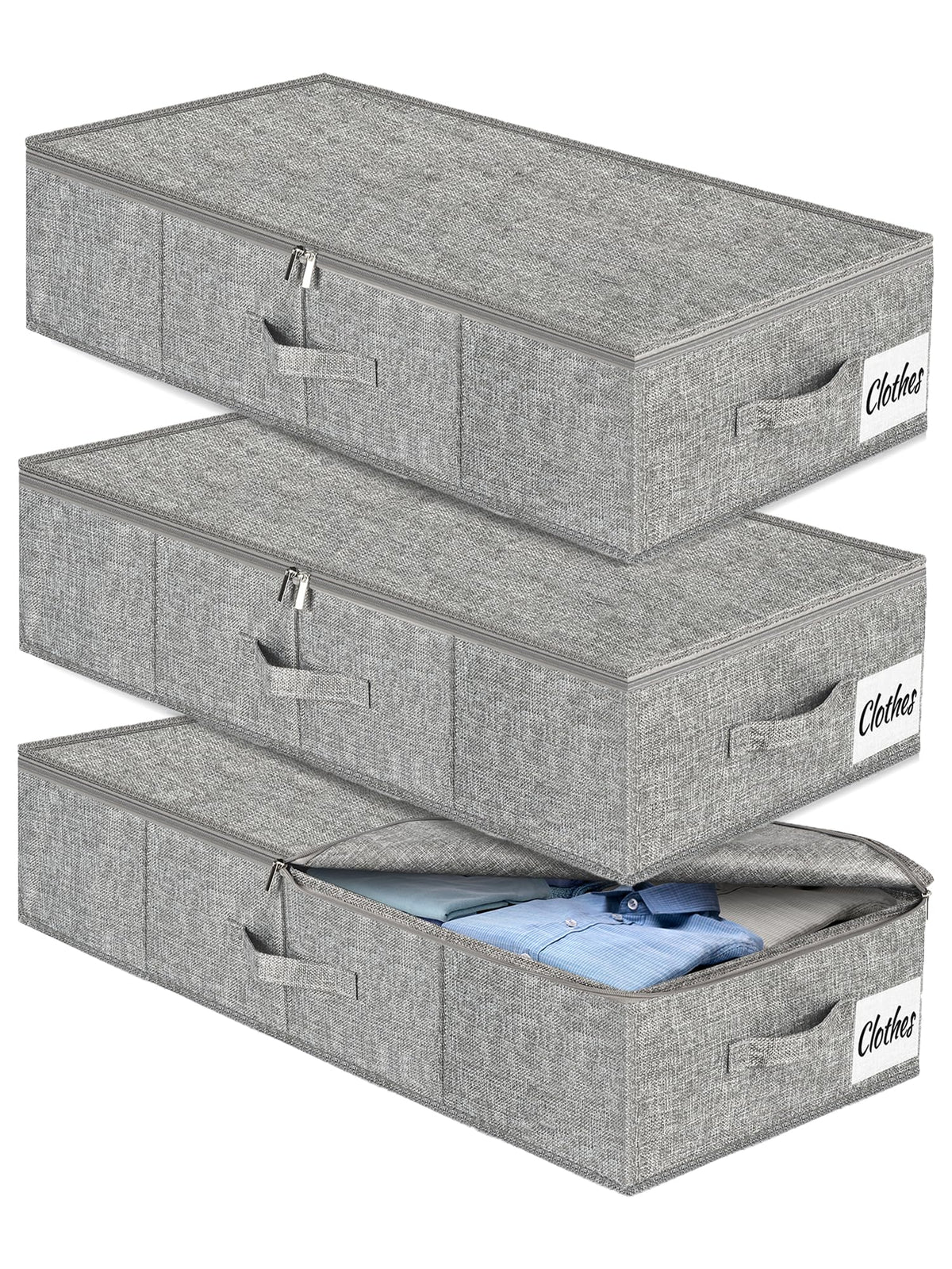 Under Bed Storage Container Bins 2 Pack, 4 Inch Thin Low Profile Underbed Clothes Storage Organizer for Dorm & Home, Use for Blanket and Toy Storage Box W/ Sturdy Bottom/Sides, Foldable Thick Fabric