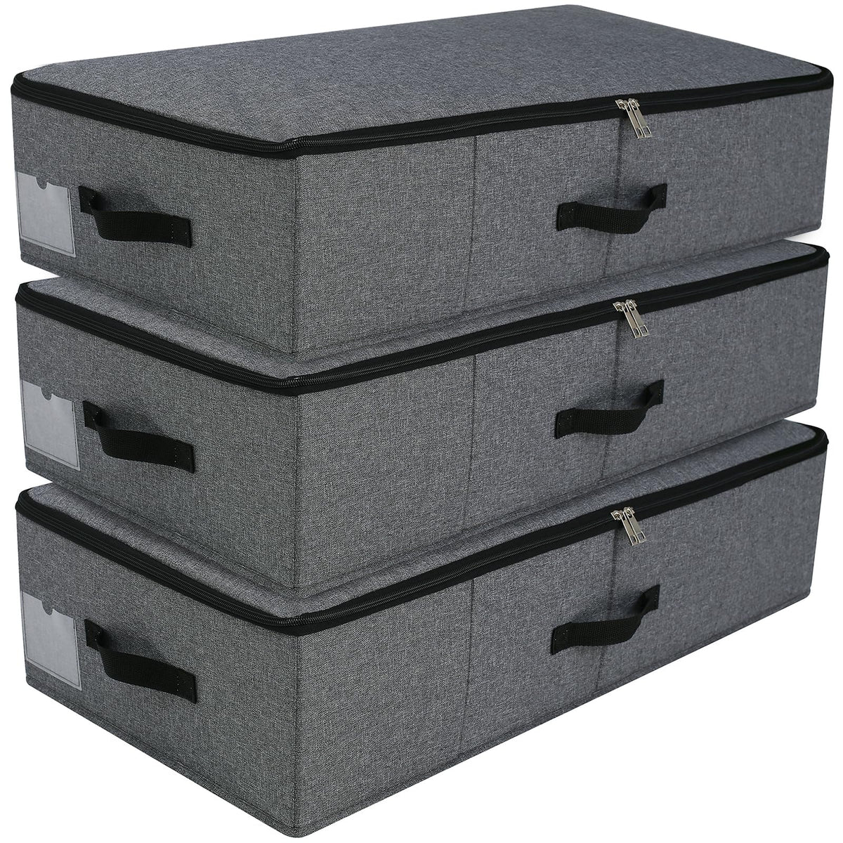 AMJ Foldable Under Bed Storage Basket Container [2 Pack] with Durable Fabric for Clothes, Shoes,Toys, Blanket, Comforter Organizers Bins, Black Grey