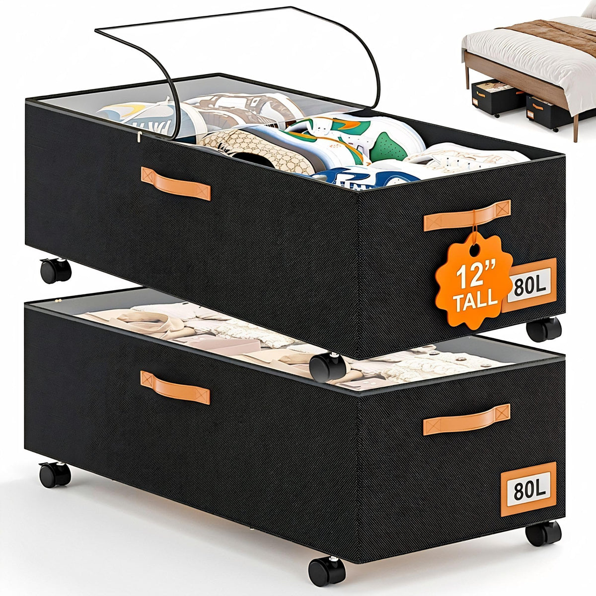 Under Bed Storage with Wheels 39inch, Extra Long Under Bed Storage Bins, Low Profile Under Bed Storage 5.5inch Height No Assemble Storage Containers, Under Bed Shoe Storage with Lids