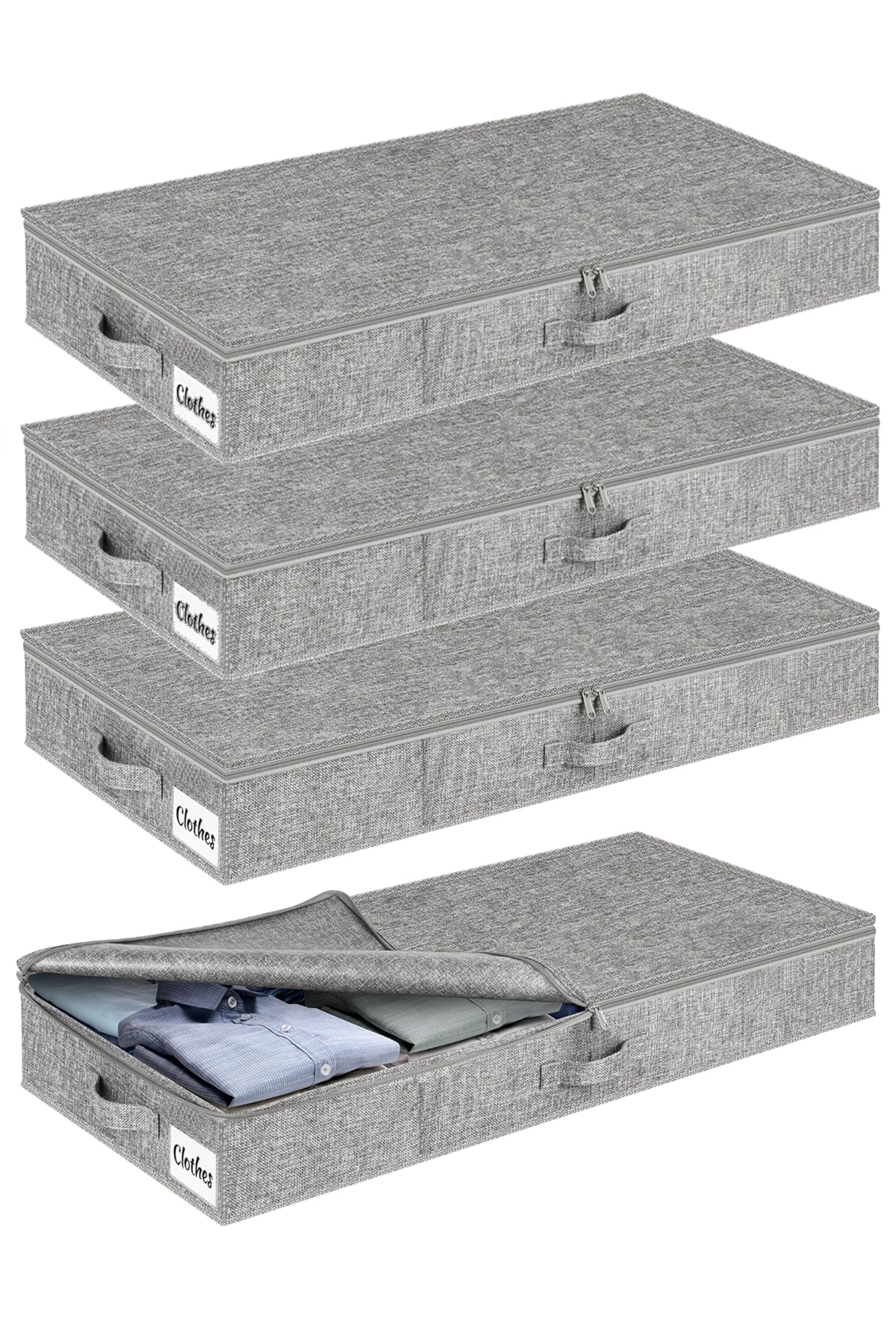 Under Bed Storage Container Bins 2 Pack, 4.5 Inch Slim Low Profile Underbed Clothes Storage Organizer for Dorm & Home, Use for Blanket and Toy Storage Box W/ Sturdy Bottom/Sides, Foldable Thick Fabric