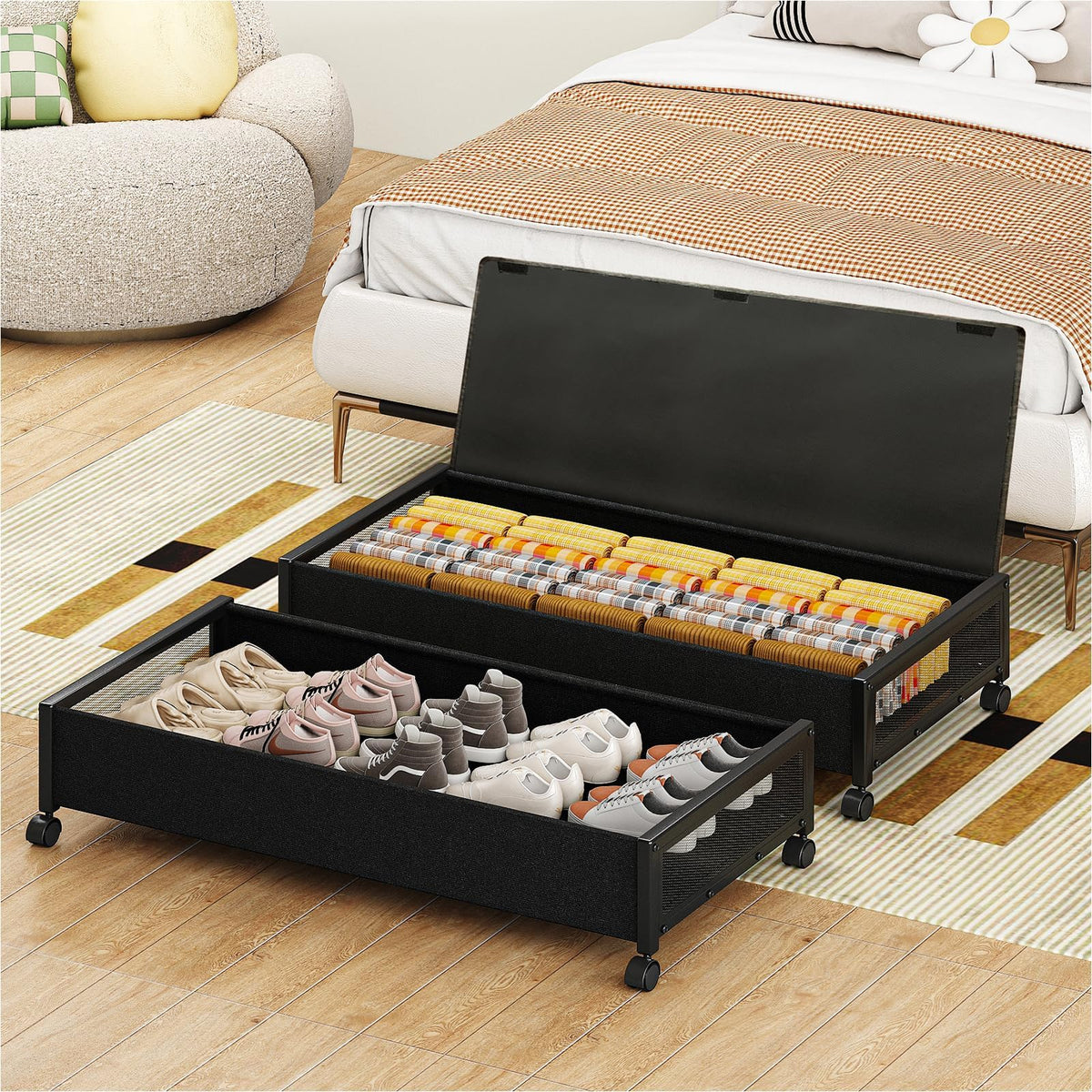 Fokyfok 2Pack Under Bed Storage Containers, 10 inch Height,31 inch Long