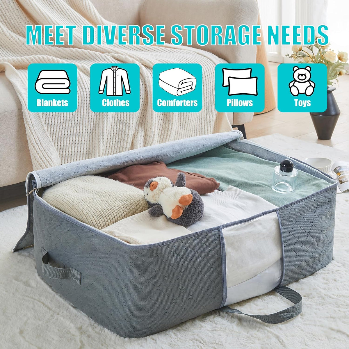 105L Extra Large Storage Bag for Blankets Comforters Bedding Clothes Pillow