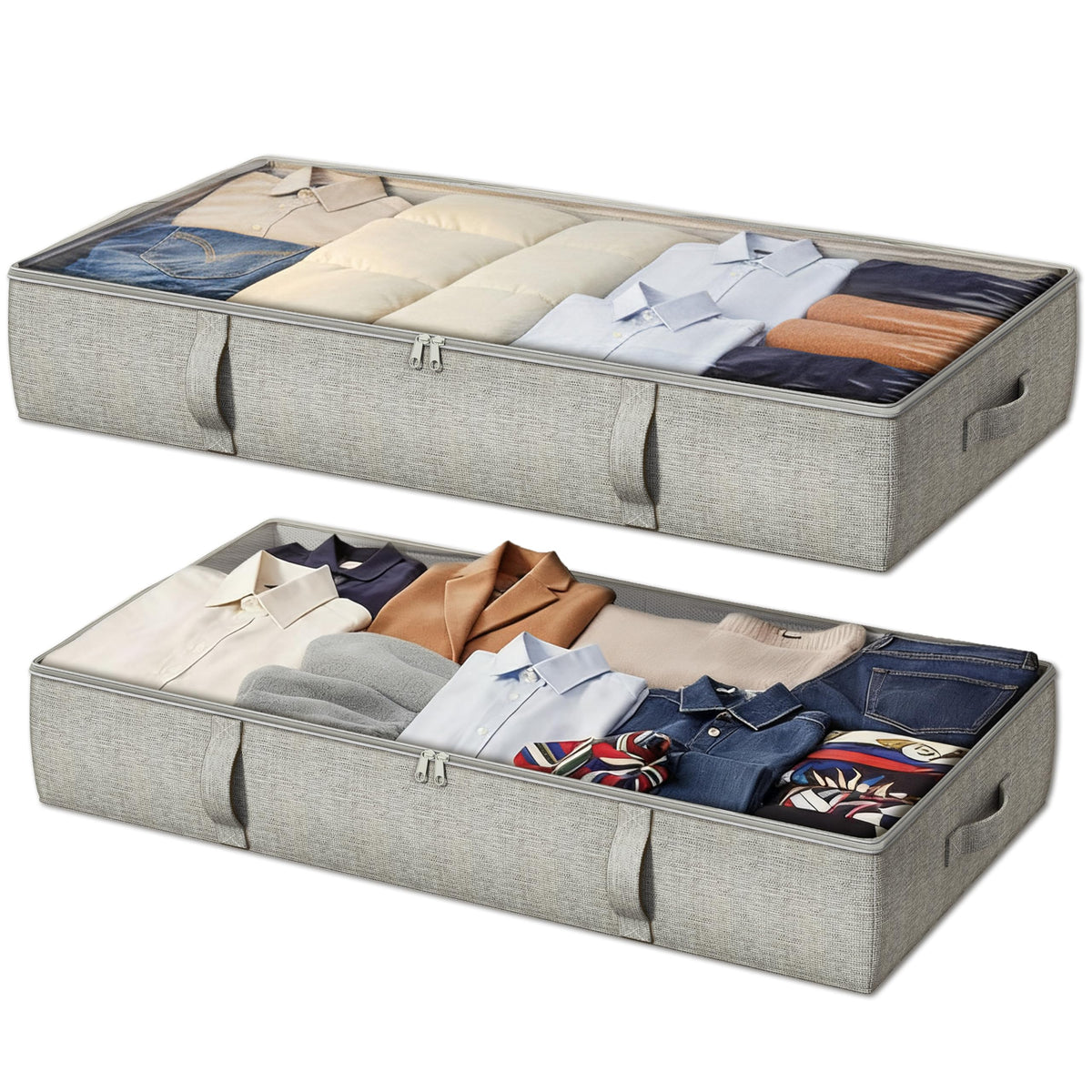 2-Pack Under Bed Storage Containers, 4.5 Inches Tall Clothes Storage, Grey