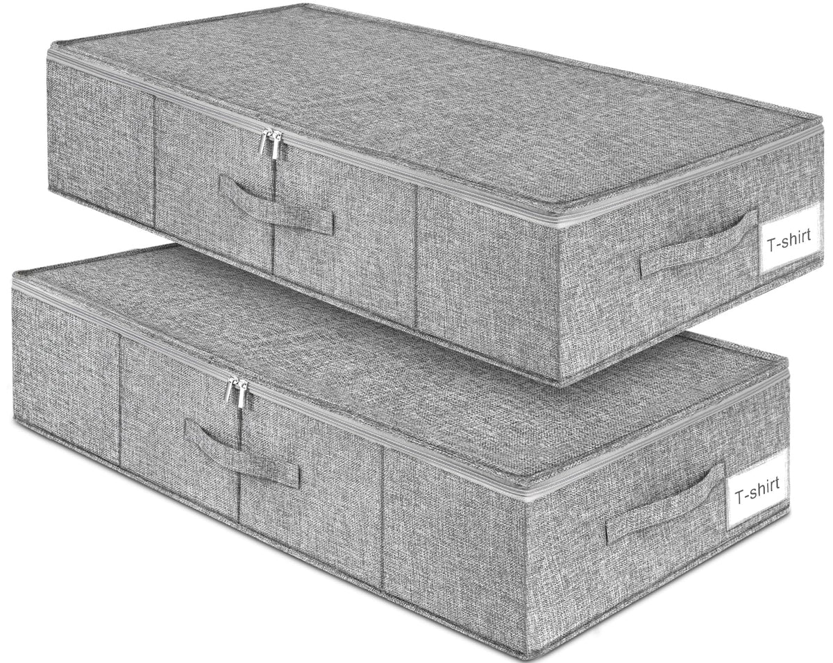 punemi 5 inch High Sturdy Low Profile Under Bed Storage, 2 Pack, Grey