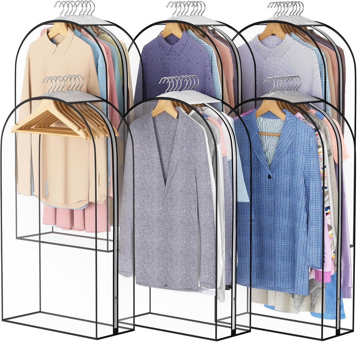 Liuoud Clear Garment Bags for Hanging Clothes 10” Gusseted, 6 Pack, 40”