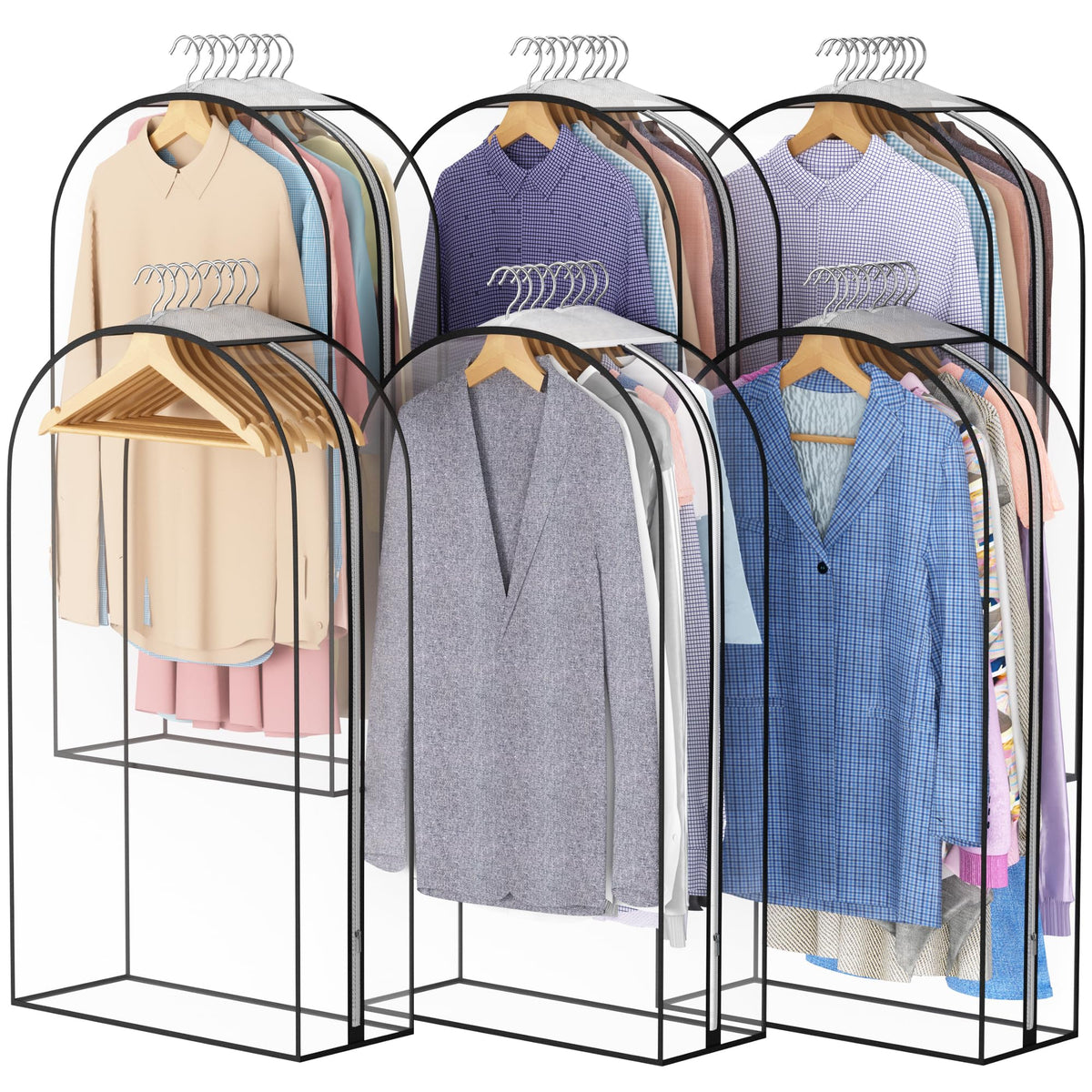 Liuoud Clear Garment Bags for Hanging Clothes 10” Gusseted, 4 Pack, 40”&50”
