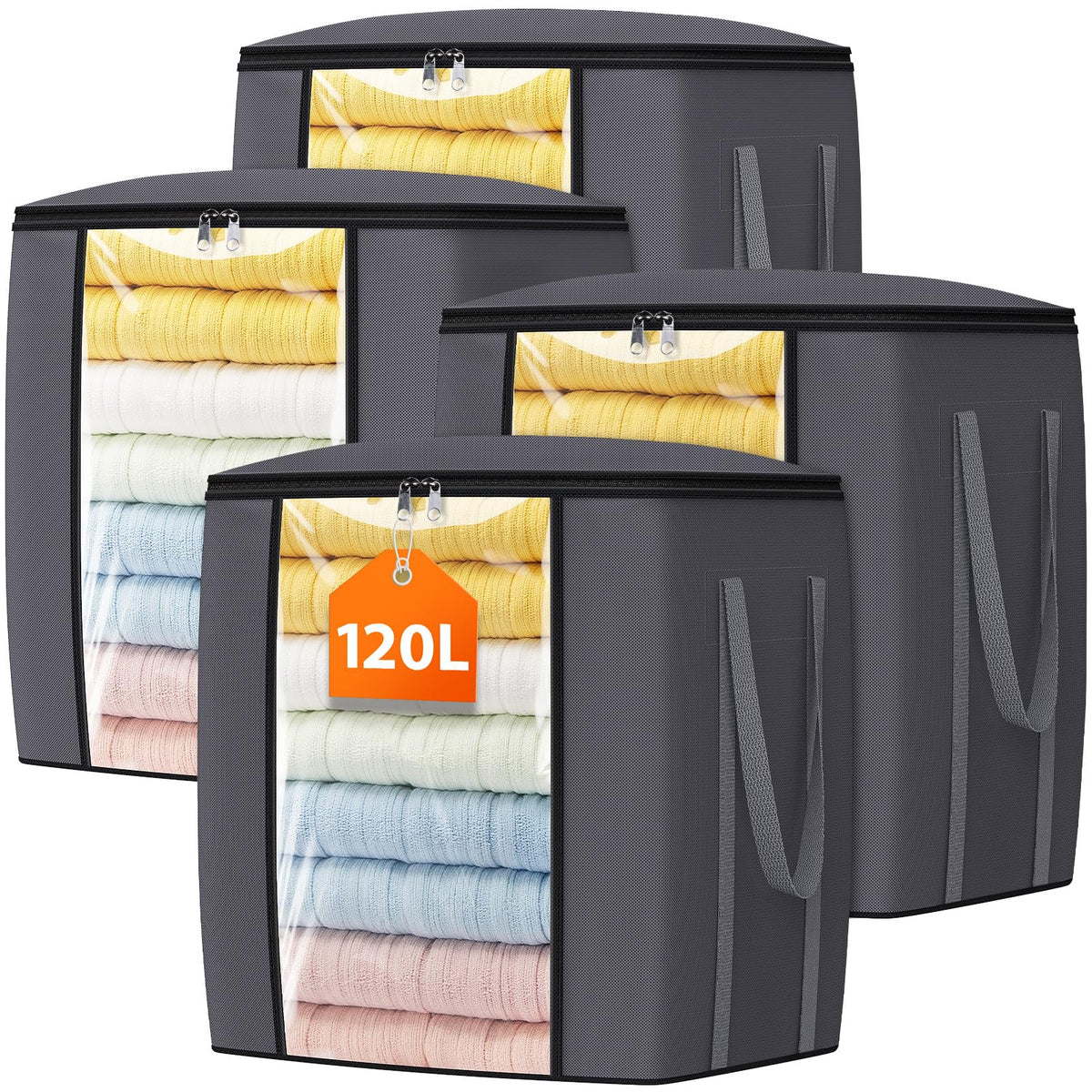 TasticTotes 120L Extra Large Blanket Clothes Storage Bags, Gray, 1 Pack