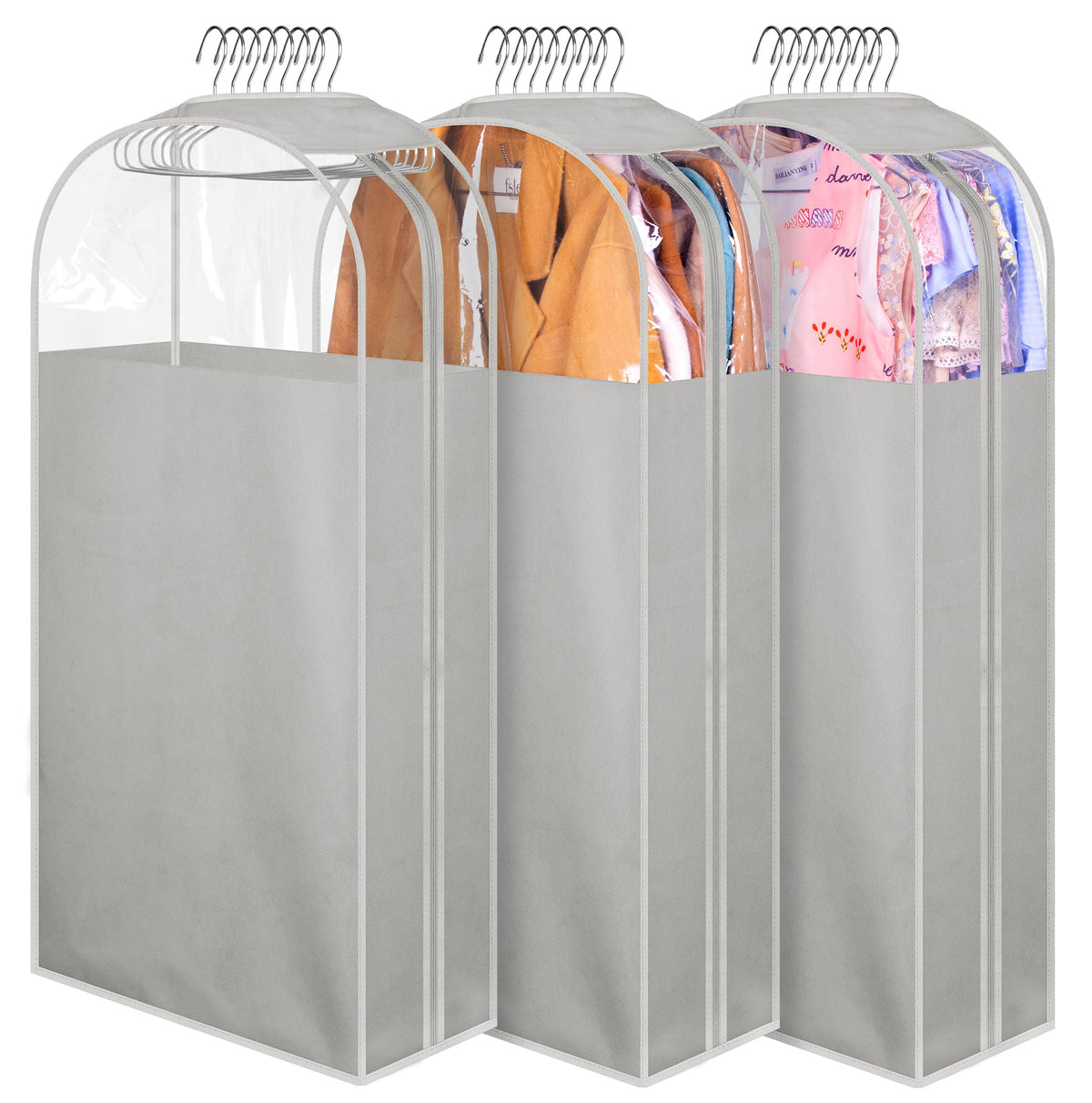 MISSLO 10" Gusseted All Clear Garment Bags for Hanging Clothes 3 Packs 40" Suit Bags for Closet Storage Hanging Clothes Storage Suit Cover for Shirts, Coats, Dresses