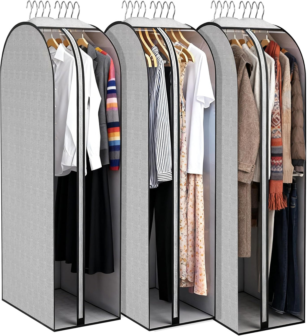 3 Pcs 10" Gusseted Garment Bags 40" & 50" PEVA Breathable Dust Cover