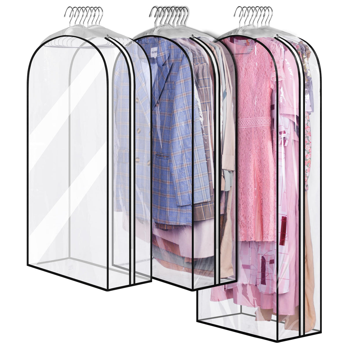 MISSLO 10" Gusseted All Clear Garment Bags for Hanging Clothes 3 Packs 40" Suit Bags for Closet Storage Hanging Clothes Storage Suit Cover for Shirts, Coats, Dresses
