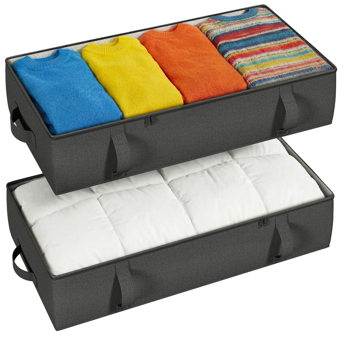 2-Pack Under Bed Storage Containers, 4.5 Inches Tall Clothes Storage, Grey