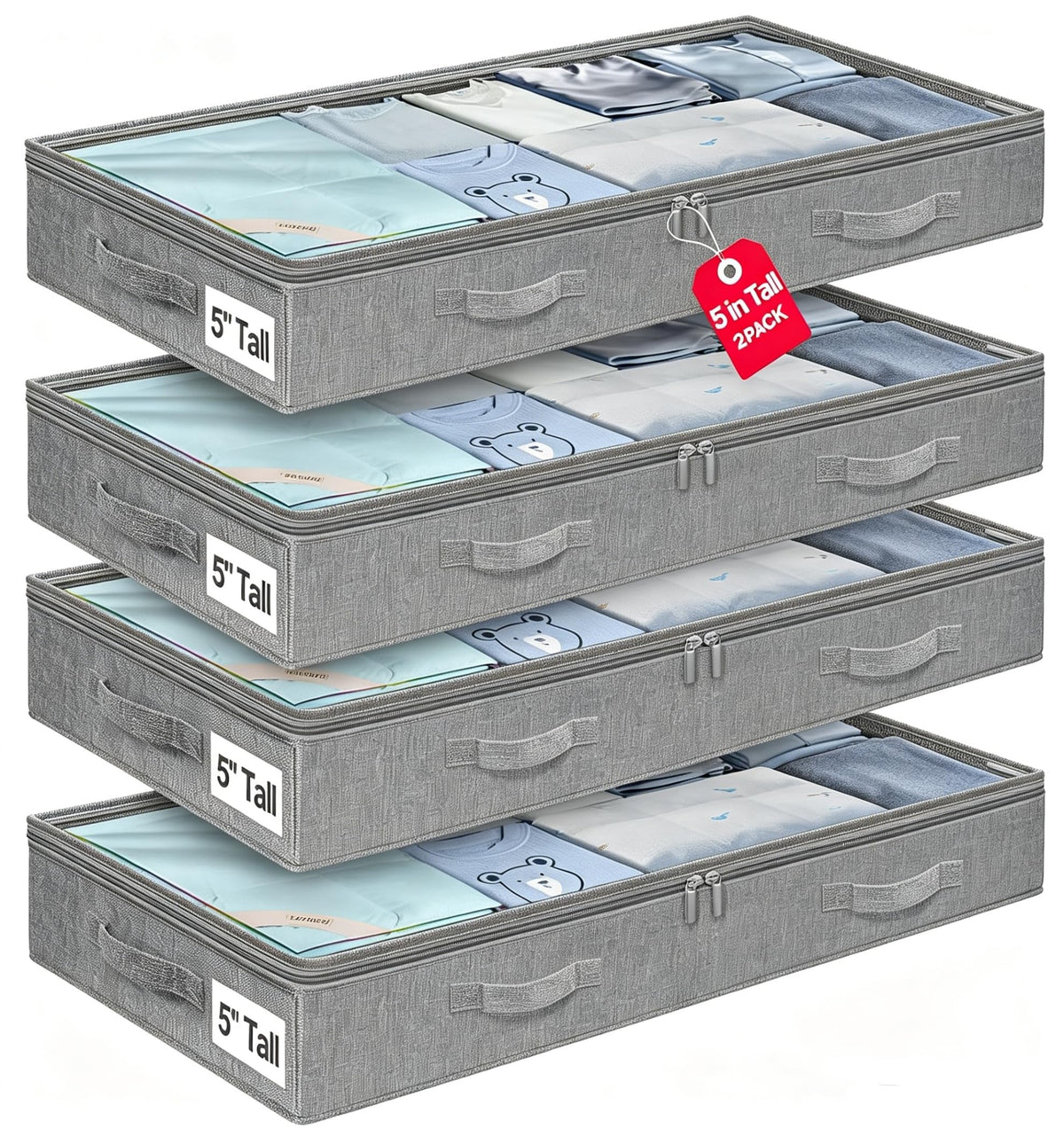 punemi 6.7 in Tall Sturdy Under Bed Storage Containers with Lid, 2Pack,Gray