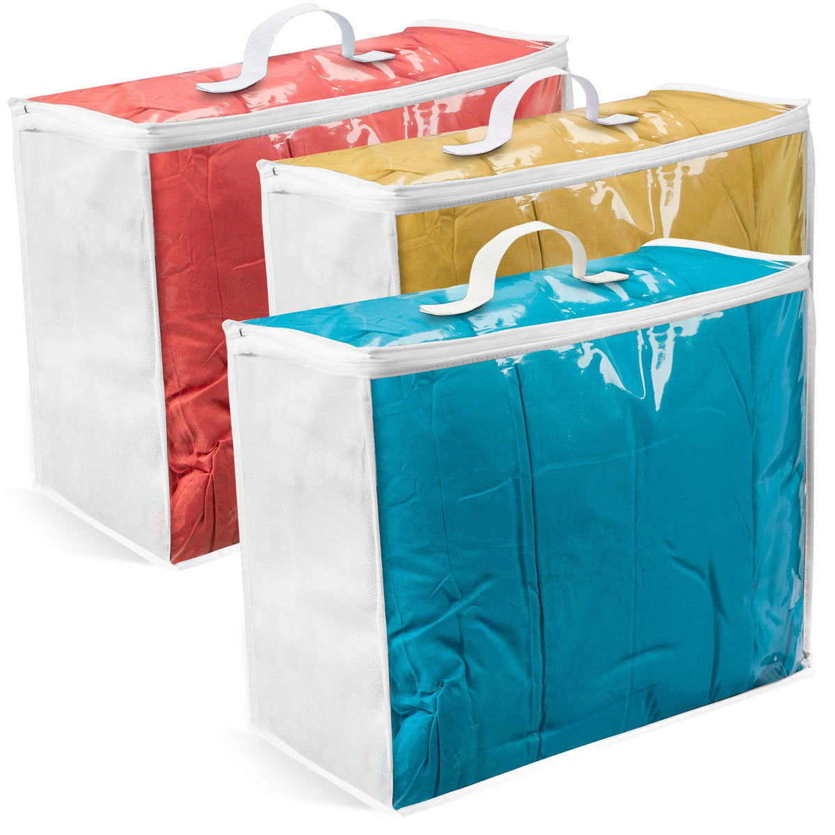 VitalUp Clear Plastic Storage Bags, Durable Zippered Storage Bags for Comforters, Blankets, Clothes, and Bedding - Breathable Nonwoven with Clear Front for Easy Organizing, 20x20x8, 3 Pack