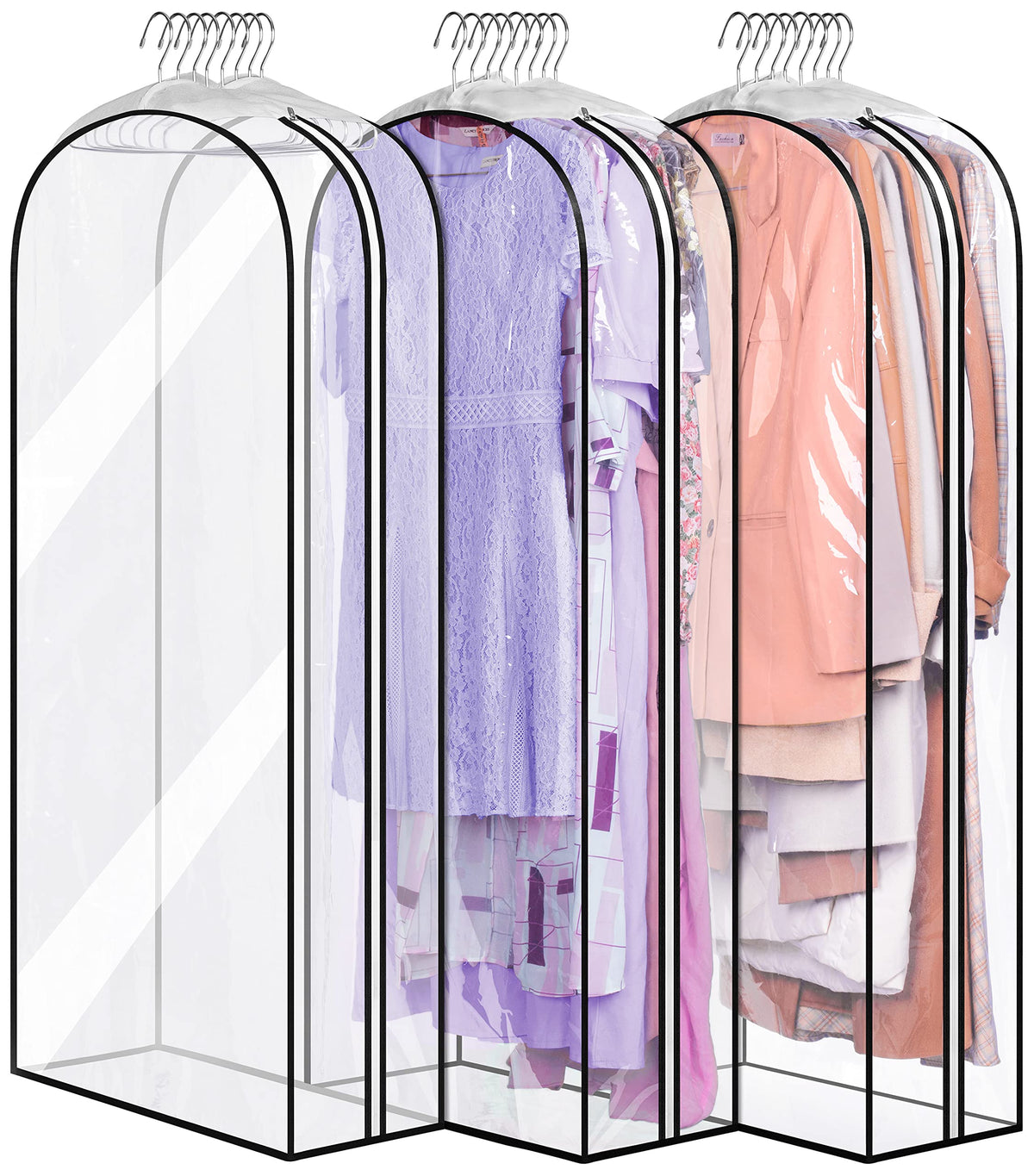 MISSLO 10" Gusseted All Clear Garment Bags for Hanging Clothes 3 Packs 40" Suit Bags for Closet Storage Hanging Clothes Storage Suit Cover for Shirts, Coats, Dresses