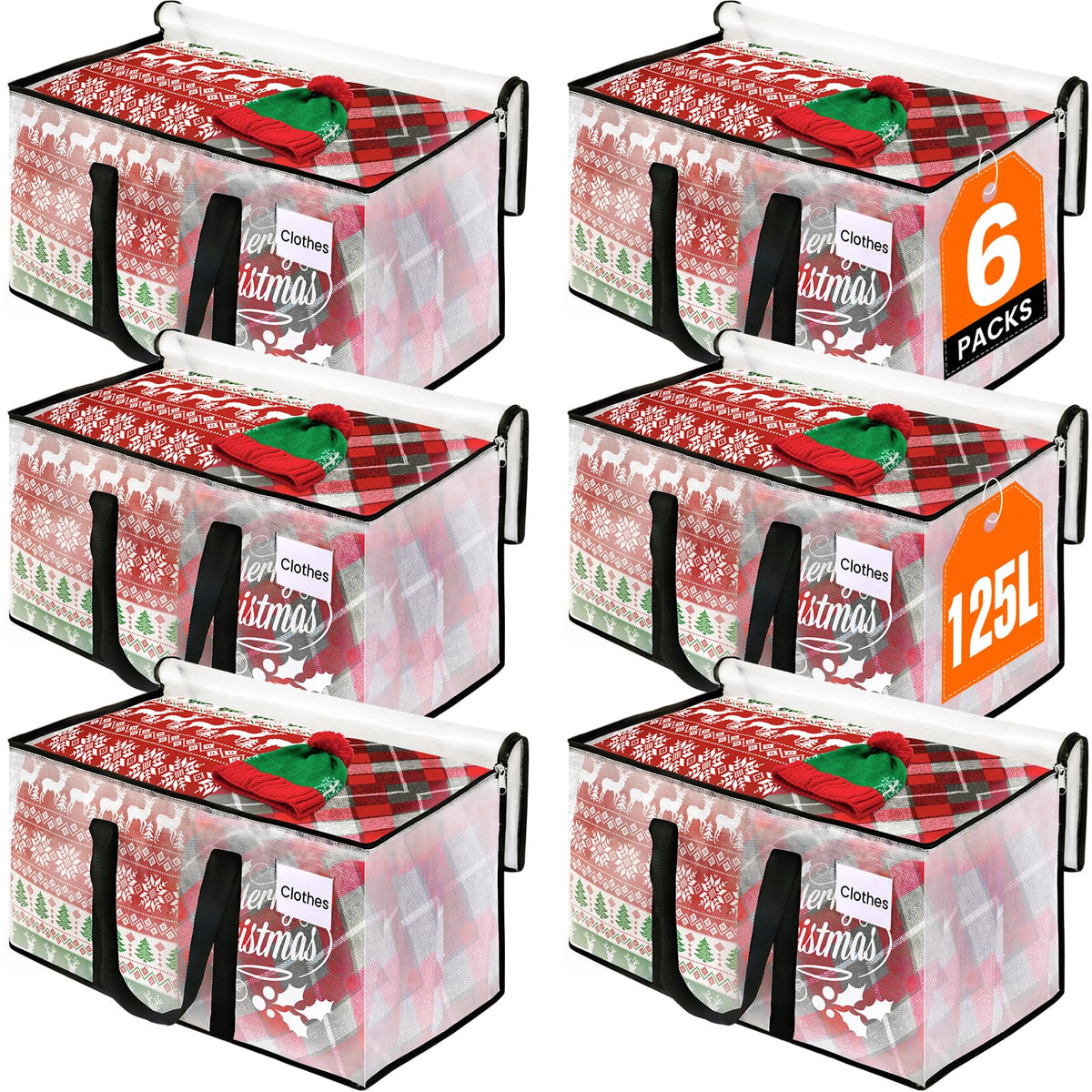 RoomHacks Moving Bags, Heavy Duty Large Storage Bags, 88L, 6 Pack, Clear