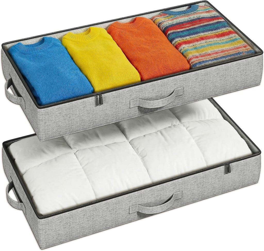 2-Pack Under Bed Storage Containers, 4.5 Inches Tall Clothes Storage, Grey