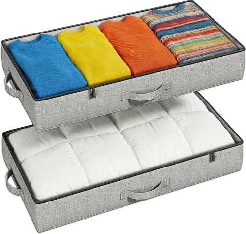 2-Pack Under Bed Storage Containers, 4.5 Inches Tall Clothes Storage, Grey
