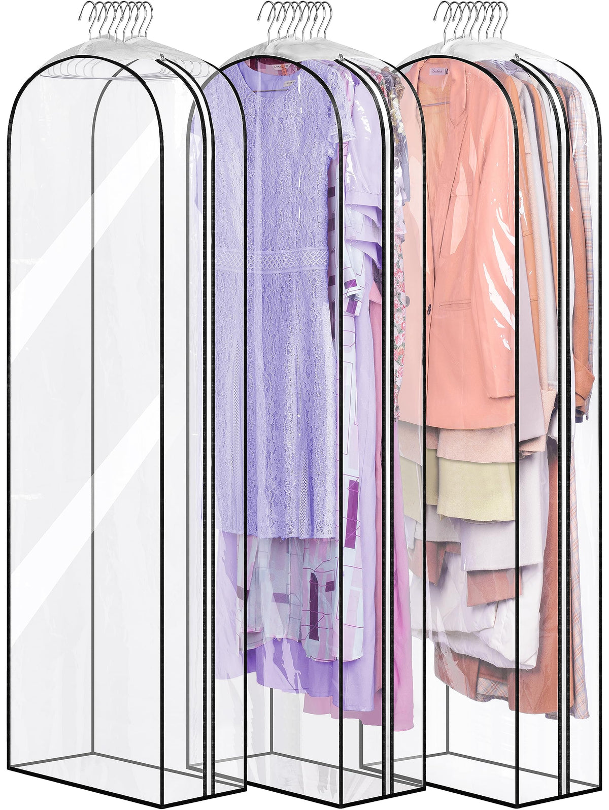 MISSLO 10" Gusseted All Clear Garment Bags for Hanging Clothes 3 Packs 40" Suit Bags for Closet Storage Hanging Clothes Storage Suit Cover for Shirts, Coats, Dresses
