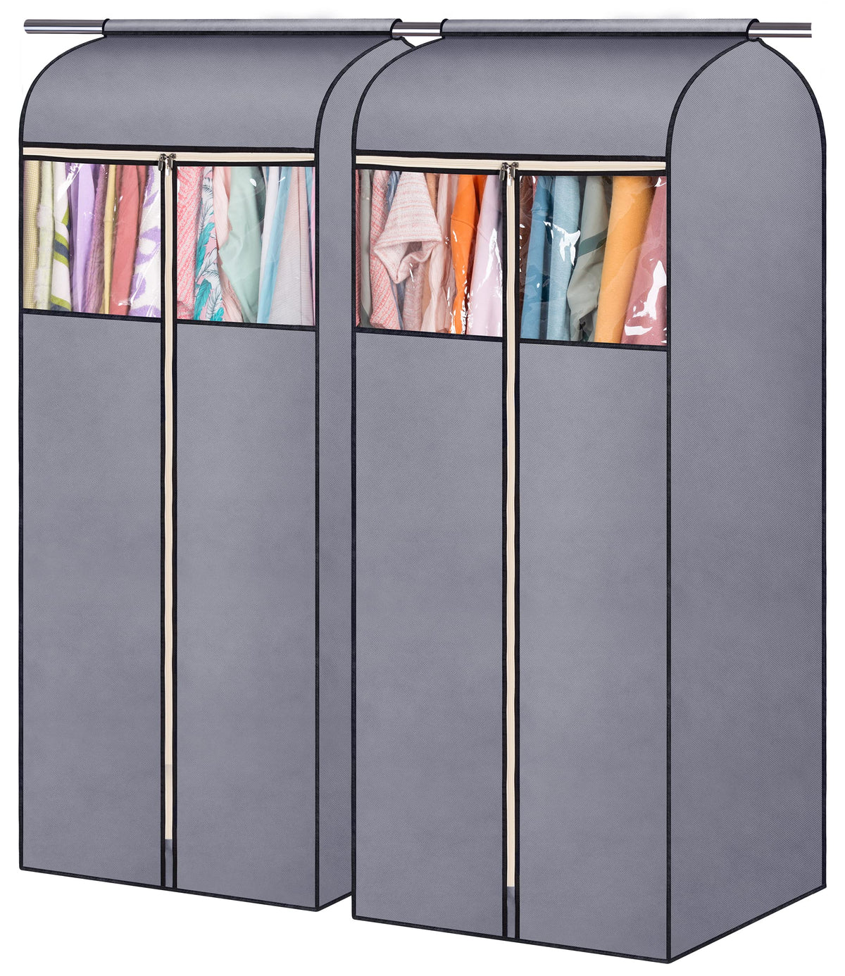 SLEEPING LAMB 54'' Hanging Garment Bags for Closet Storage Sealed Completely Jackets Coats Suits Clothes Rack Cover for Wardrobe with Clear PVC Window, 2 Packs, Grey(Hanging Rod Not Included)